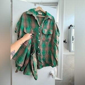 INTENTIONALLY BLANK Green and Brown Plaid Shirt and shorts set